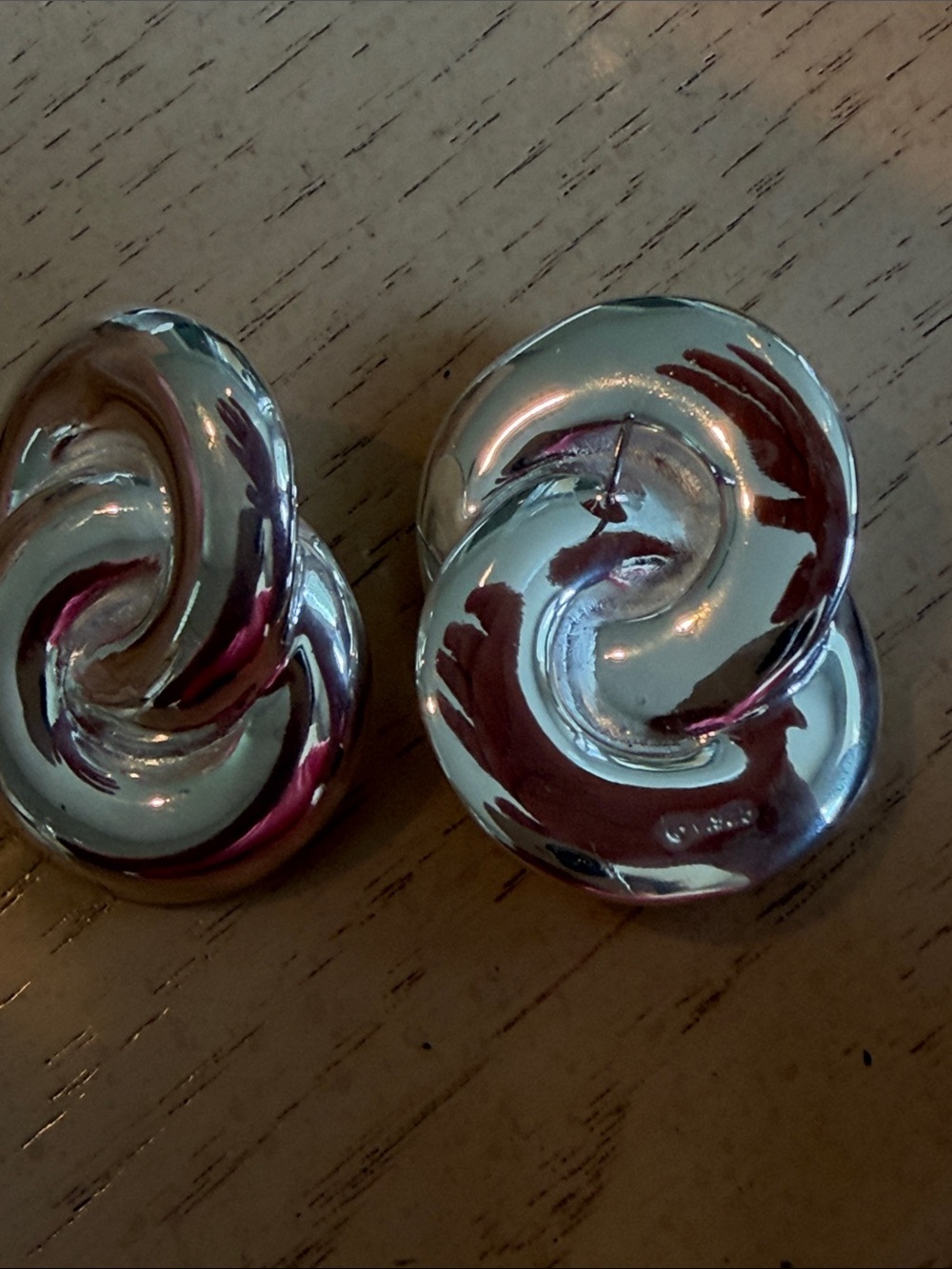 Silver Swirl Clip-On Earrings with Burgundy Accents